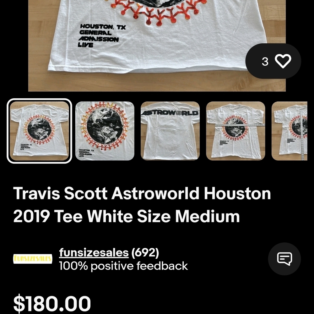 Travis Scott White Astroworld Tee with Earth Graphic - Picture 2 of 11